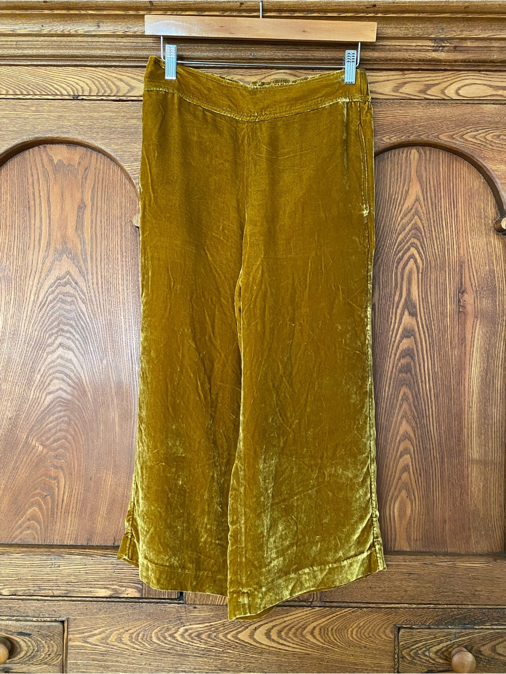 Madewell viscose silk velvet crop wide pants gold yellow S small elastic waist